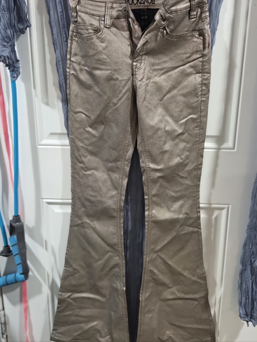 Rock & Roll Cowgirl Metallic Taupe Flared Jeans - Women's